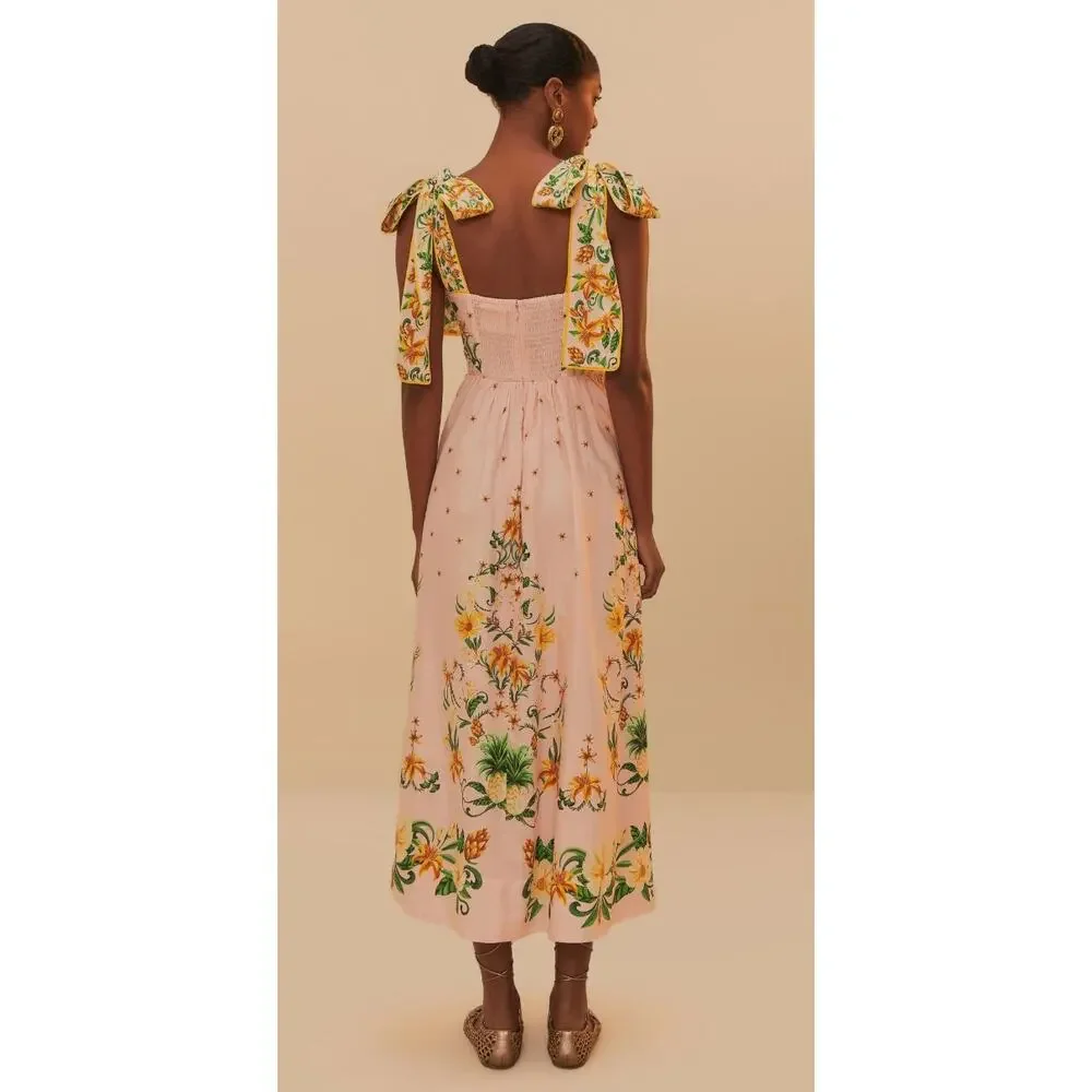 NWT Farm Rio Pink Botanical Beauty Shoulder Bow midi dress - Picture 3 of 7